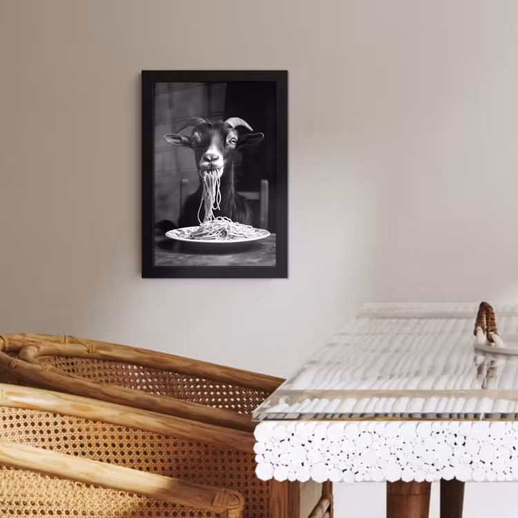 Poster met lijst - Geit - Bord - Spaghetti - Zwart Wit — 2