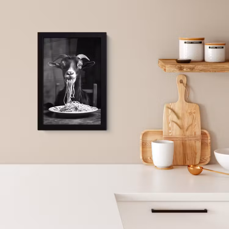 Poster met lijst - Geit - Bord - Spaghetti - Zwart Wit — 3