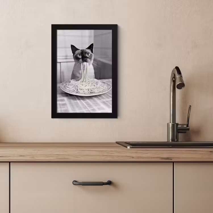 Poster met lijst - Kat - Siamees - Zwart Wit - Schattig - Dieren — 2