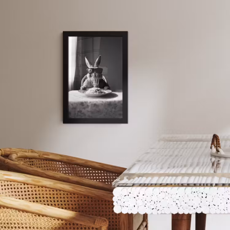 Poster met lijst - Konijn - Bunny - Zonnebril - Tafelkleed - Pasta - Schattig — 3