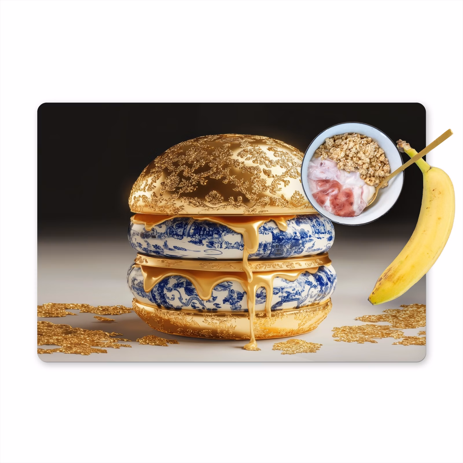 Placemat vinyl - Delftsblauw - Goud - Burger — 1