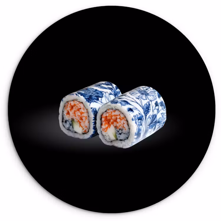 Muurcirkel - Sushi - Delfts blauw - Rijst - Vis - Elegant — 1
