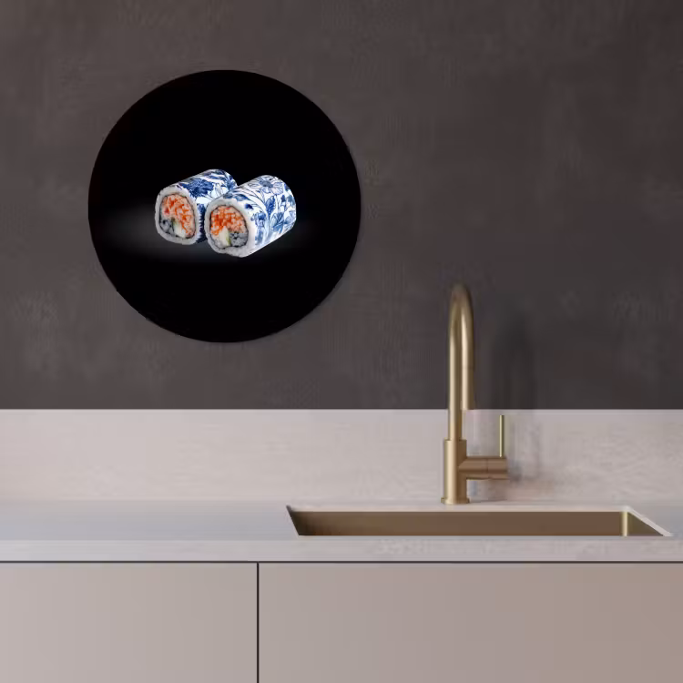 Muurcirkel - Sushi - Delfts blauw - Rijst - Vis - Elegant — 2
