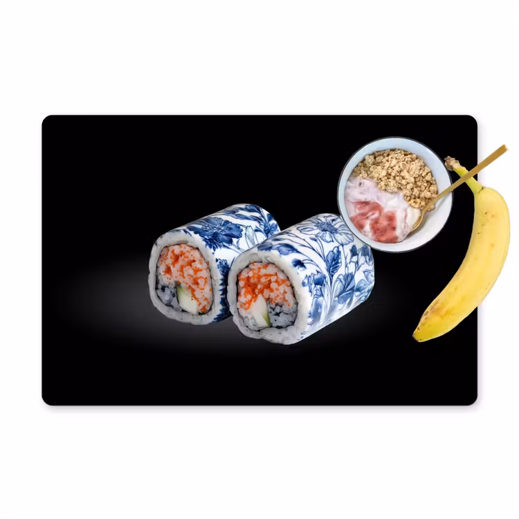 Placemat vinyl - Sushi - Delfts blauw - Rijst - Vis - Elegant — 1