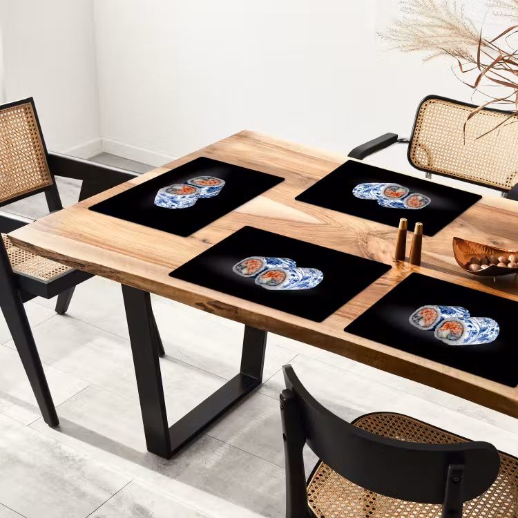Placemat vinyl - Sushi - Delfts blauw - Rijst - Vis - Elegant — 4