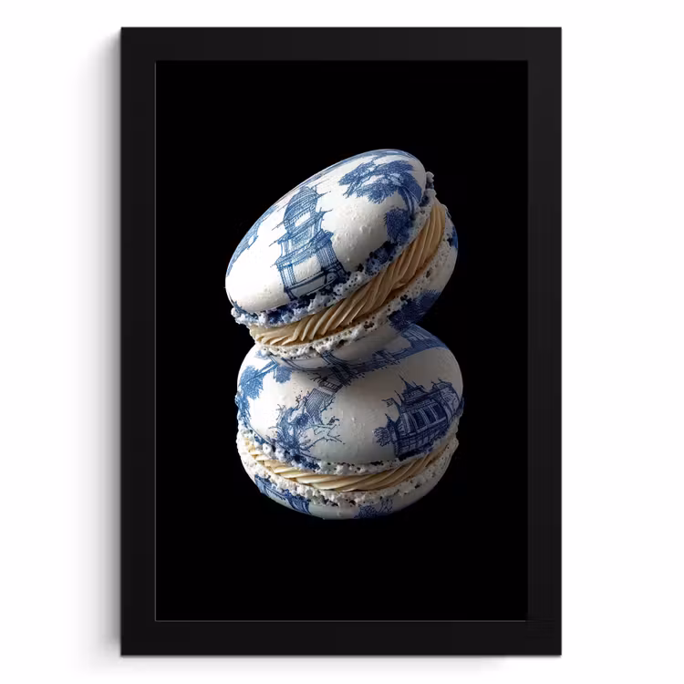 Poster met lijst - Eten - Macarons - Delfts blauw - Koekjes — 1