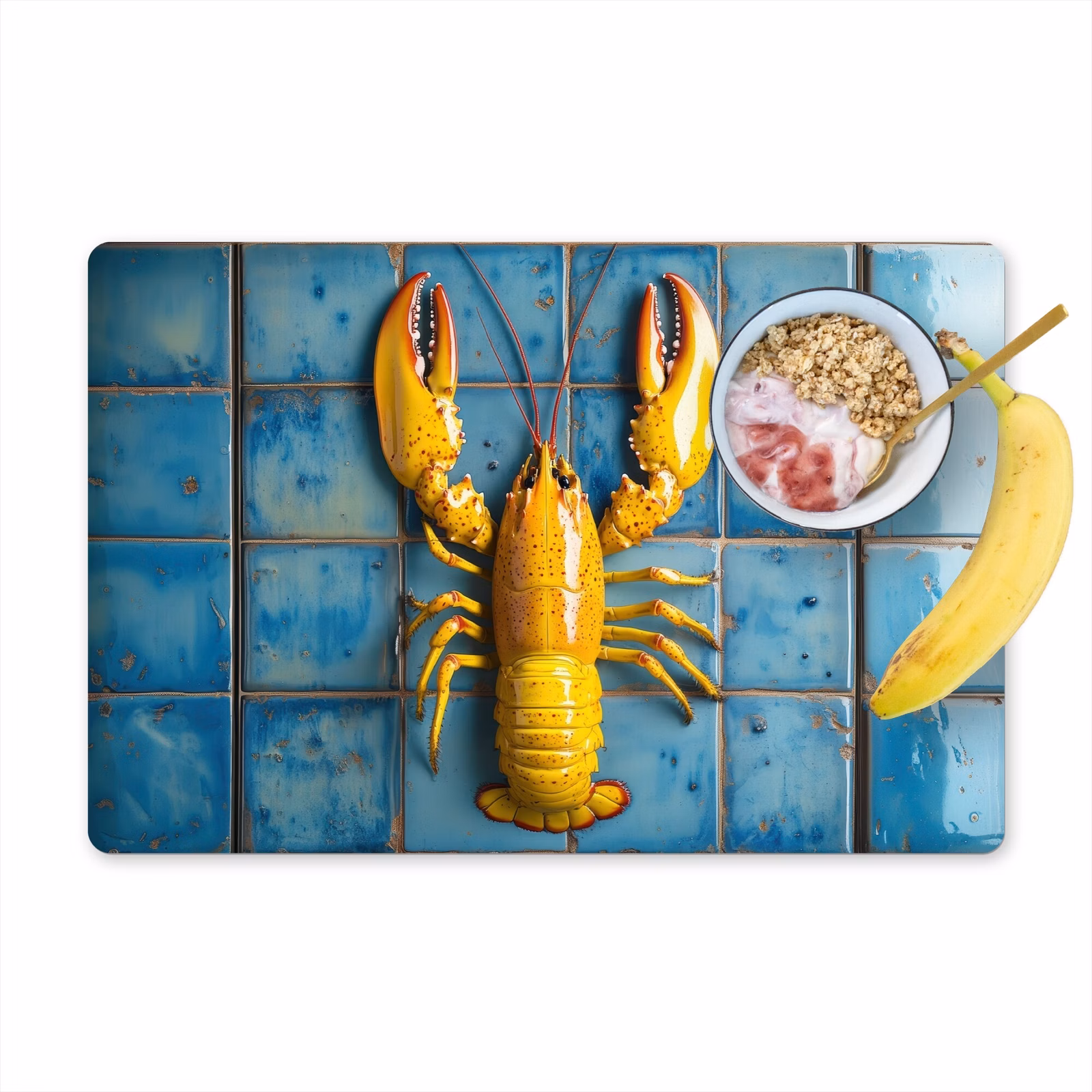 Placemat vinyl - Kreeft - Geel - Blauw - Tegels — 1