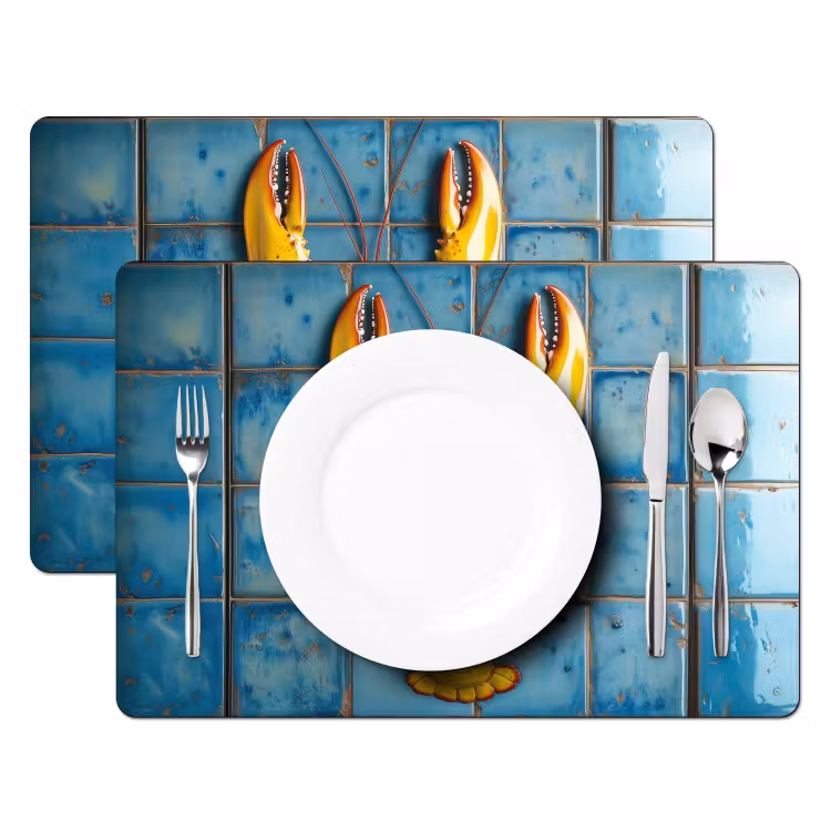 Placemat vinyl - Kreeft - Geel - Blauw - Tegels — 2