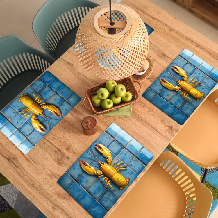 Placemat vinyl - Kreeft - Geel - Blauw - Tegels — 3