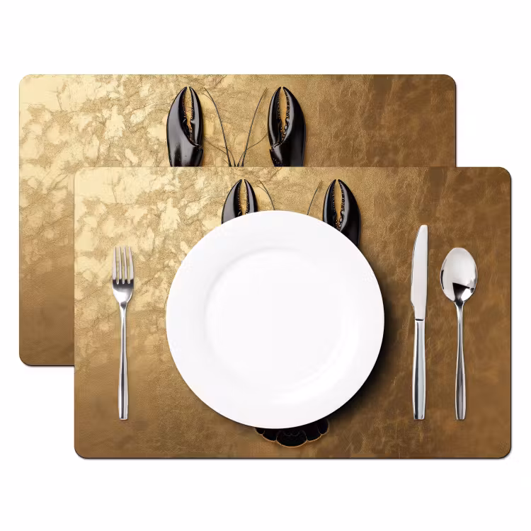 Placemat vinyl - Kreeft - Zwart - Goud - Luxe — 2