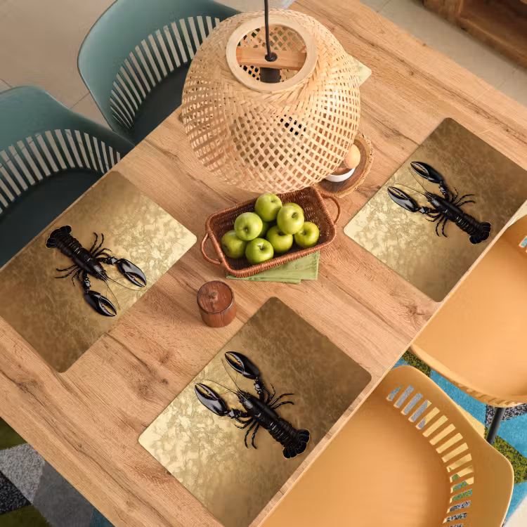 Placemat vinyl - Kreeft - Zwart - Goud - Luxe — 3