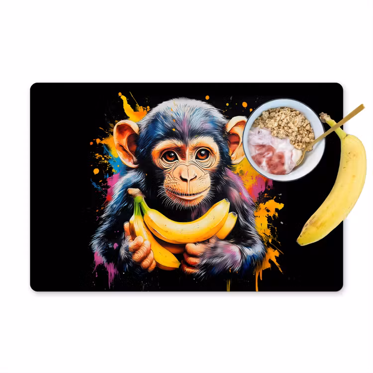 Placemat vinyl - Aap - Graffiti - Kleurrijk - Bananen - Modern — 1