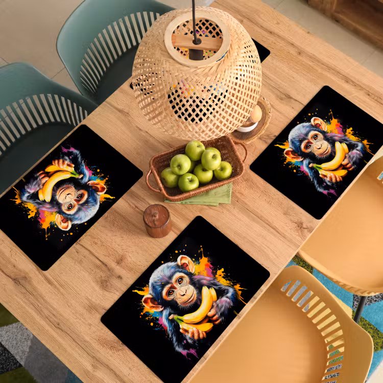 Placemat vinyl - Aap - Graffiti - Kleurrijk - Bananen - Modern — 3