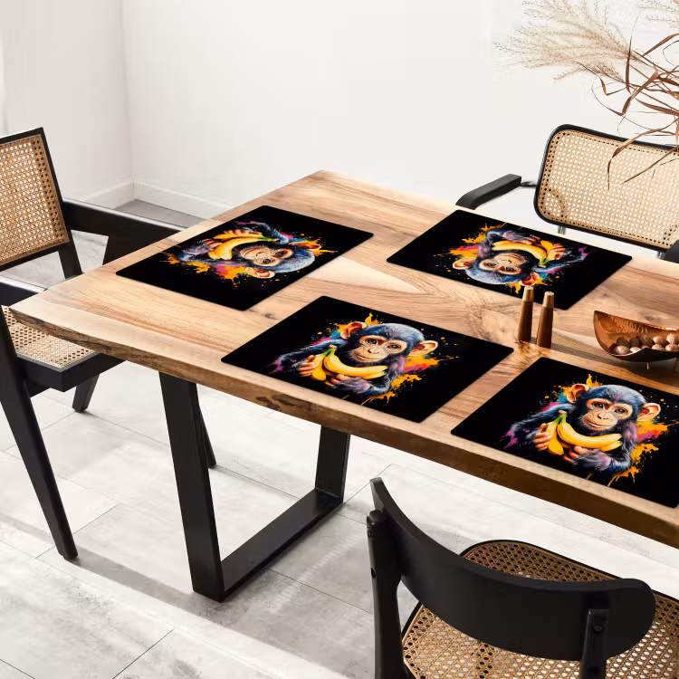 Placemat vinyl - Aap - Graffiti - Kleurrijk - Bananen - Modern — 4