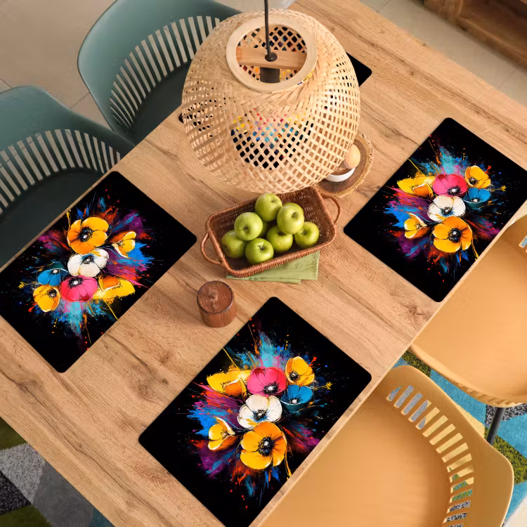Placemat vinyl - Bloemen - Kleurrijk - Graffiti - Modern - Boeket — 3