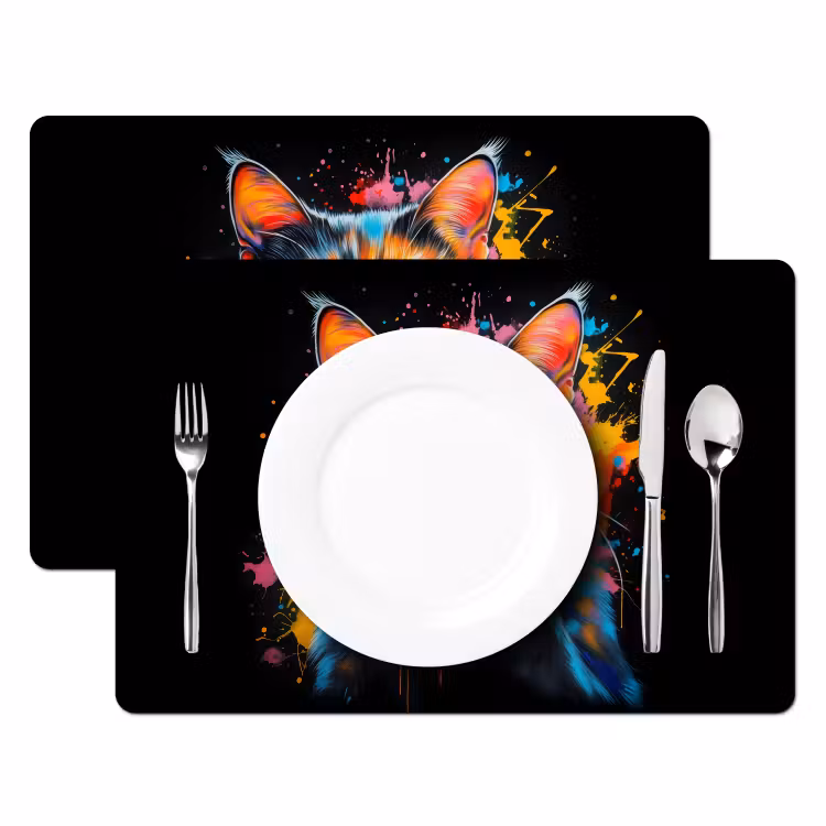 Placemat vinyl - Kat - Graffiti - Kleurrijk - Wafel - Eten — 2
