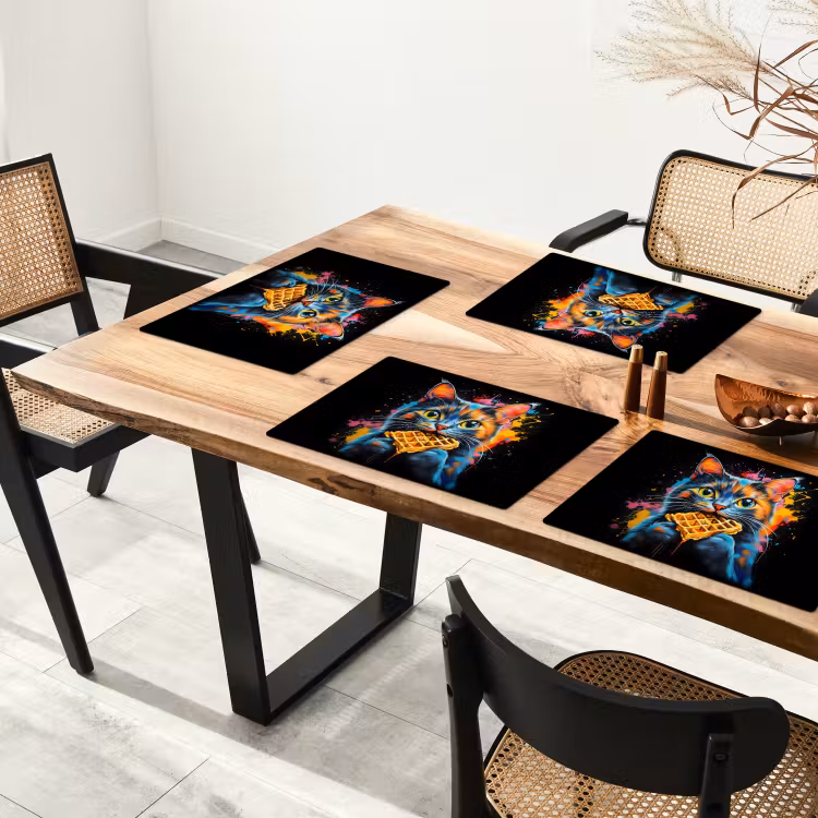Placemat vinyl - Kat - Graffiti - Kleurrijk - Wafel - Eten — 4