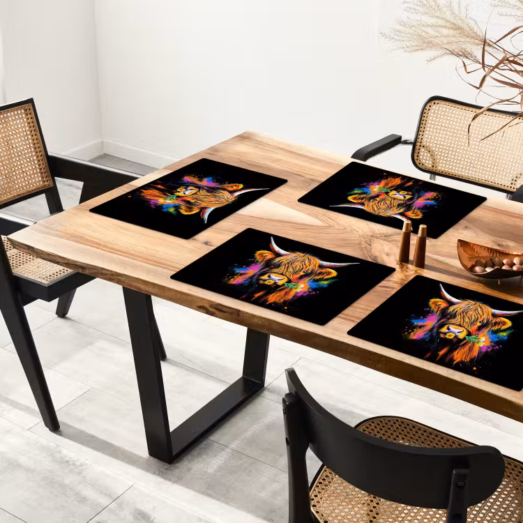 Placemat vinyl - Schotse Hooglander - Graffiti - Kleurrijk - Bloem - Dieren — 4
