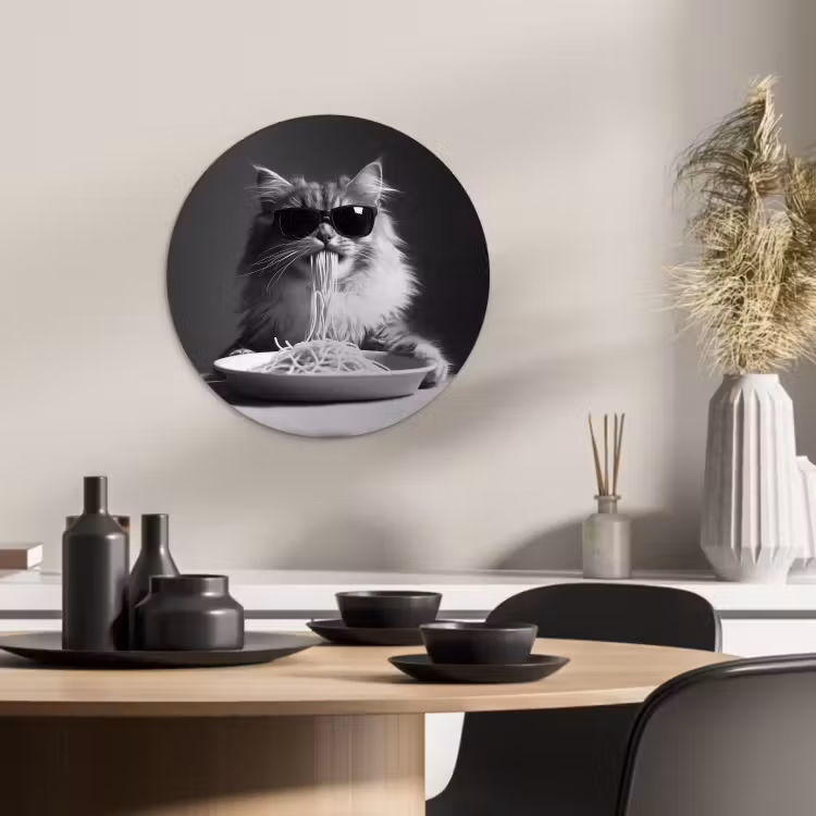 Muurcirkel - Langharige kat - Zonnebril - Spaghetti - Humor - Zwart - wit — 3