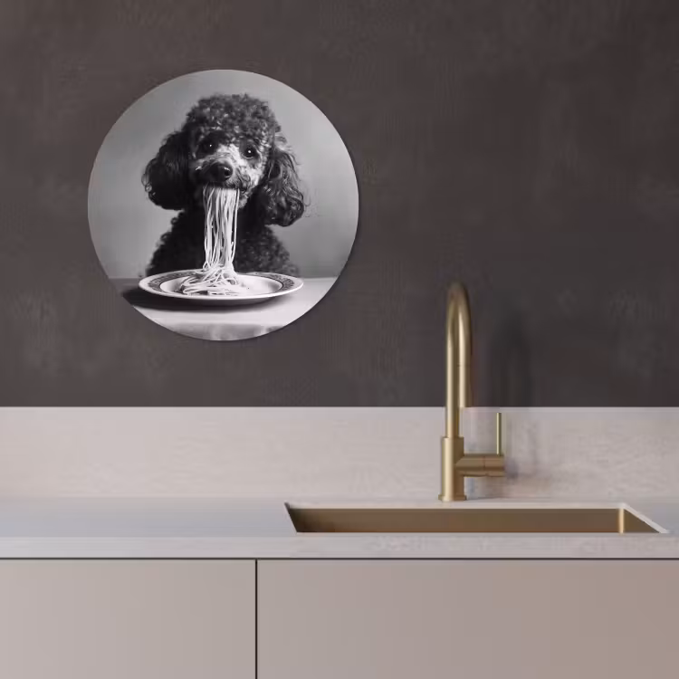 Muurcirkel - Poedel - Hond - Zwart - Wit - Schattig - Pasta — 1