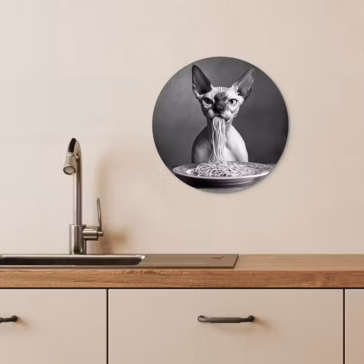 Muurcirkel - Sphynx - Kat - Dieren - Humor - Spaghetti - Zwart Wit — 3