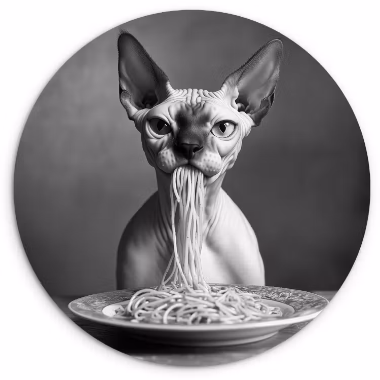 Muurcirkel - Sphynx - Kat - Dieren - Humor - Spaghetti - Zwart Wit — 4