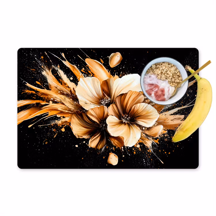 Placemat vinyl - Bloemen - Goud - Graffiti - Zwart - Abstract — 1
