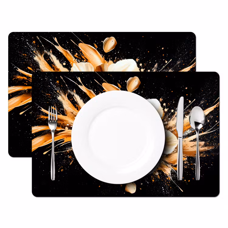 Placemat vinyl - Bloemen - Goud - Graffiti - Zwart - Abstract — 2