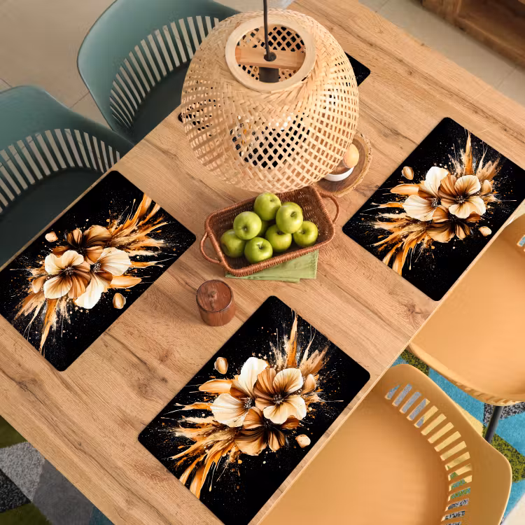 Placemat vinyl - Bloemen - Goud - Graffiti - Zwart - Abstract — 3