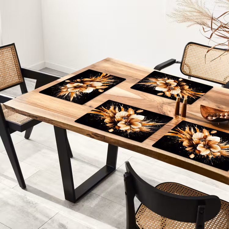 Placemat vinyl - Bloemen - Goud - Graffiti - Zwart - Abstract — 4