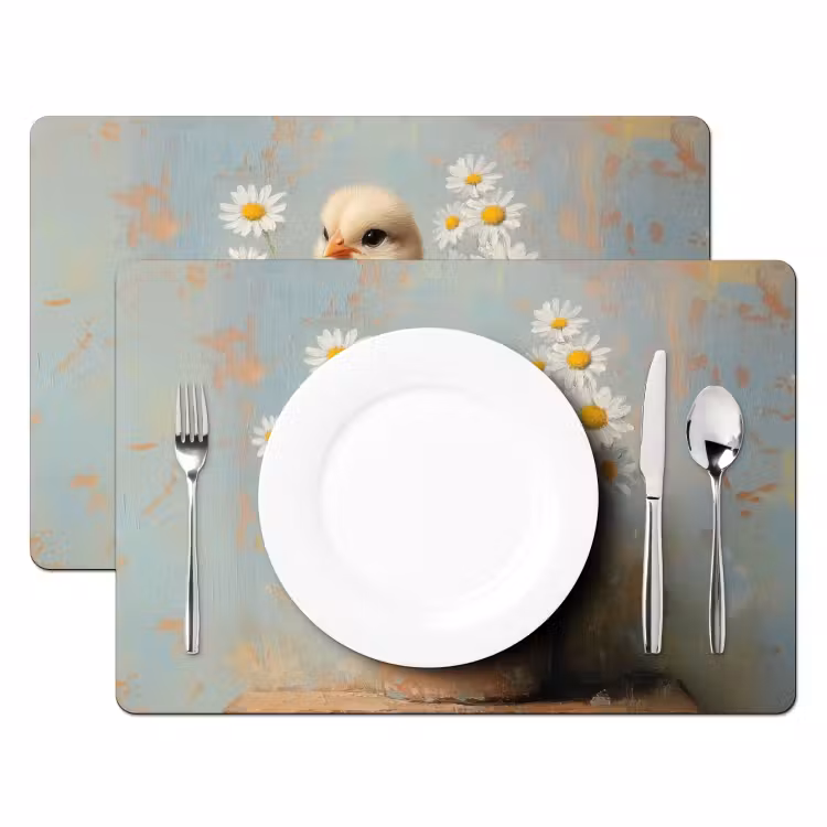 Placemat - 6 stuks - Bloempot - Kuiken - Bloemetjes — 2