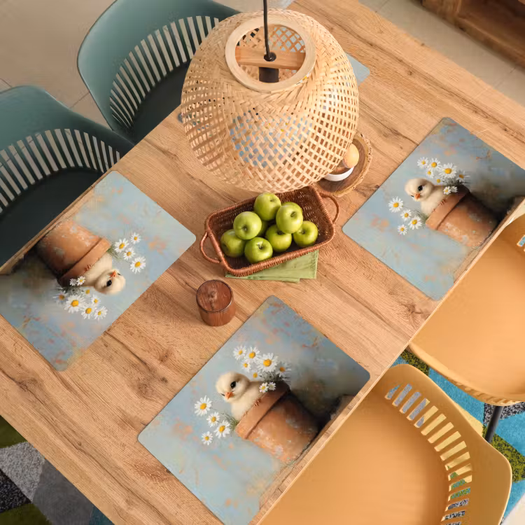 Placemat - 6 stuks - Bloempot - Kuiken - Bloemetjes — 3