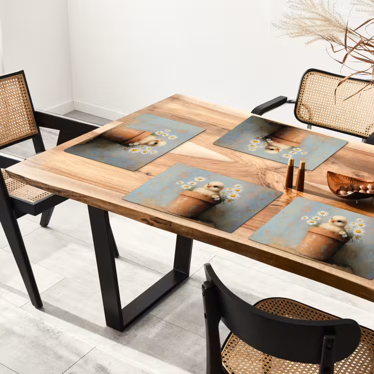 Placemat - 6 stuks - Bloempot - Kuiken - Bloemetjes — 4