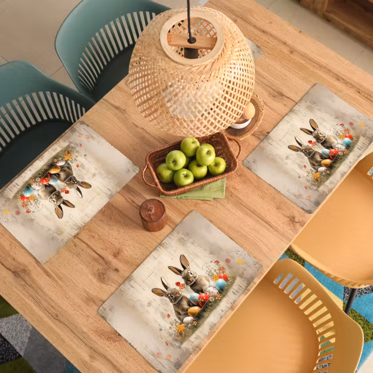 Placemat - 6 stuks - Konijnen - Bloemen - Eieren — 3