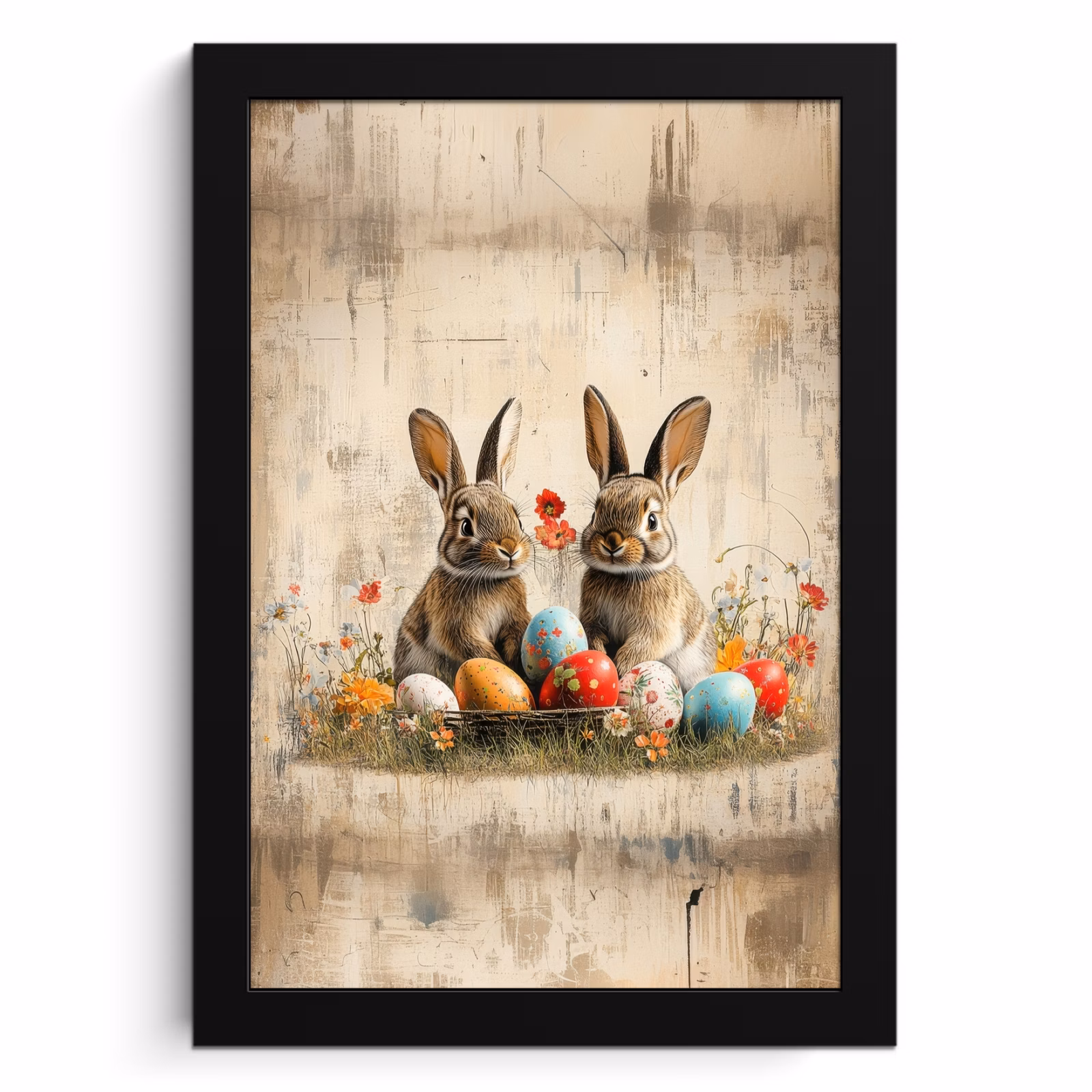 Poster met lijst - Konijnen - Bloemen - Eieren — 1