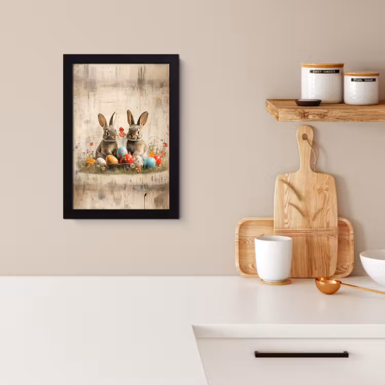 Poster met lijst - Konijnen - Bloemen - Eieren — 2