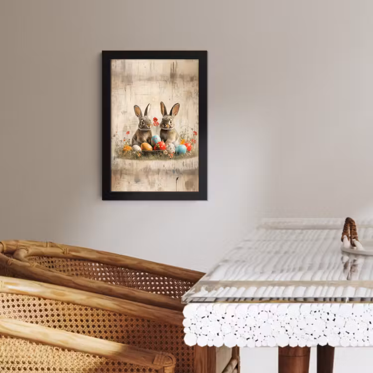 Poster met lijst - Konijnen - Bloemen - Eieren — 3