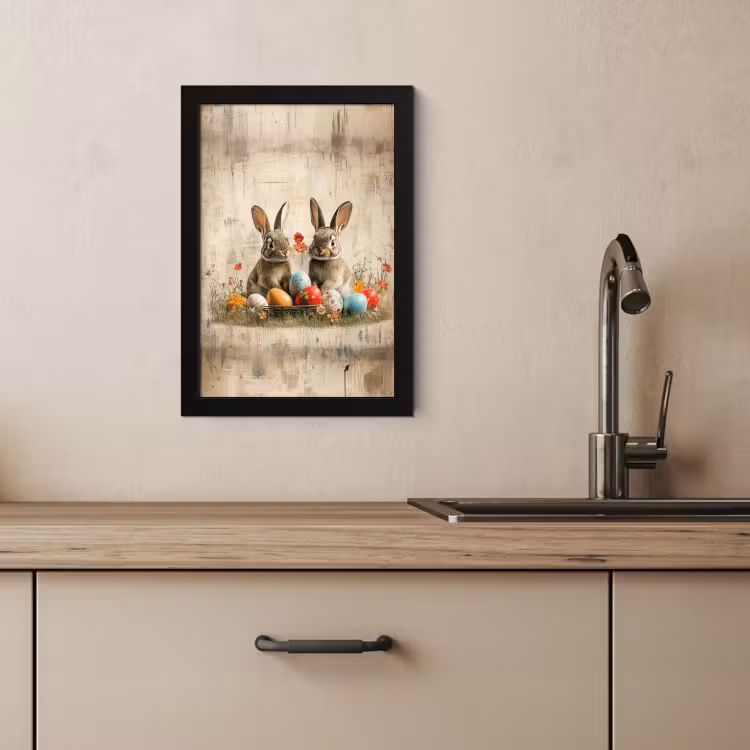 Poster met lijst - Konijnen - Bloemen - Eieren — 4