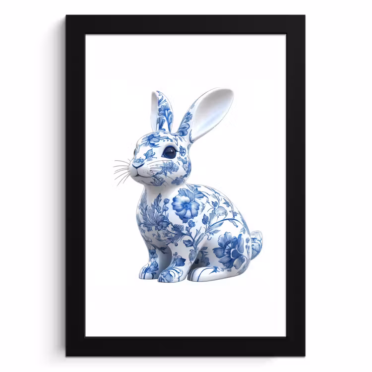 Poster met lijst - Delftsblauw - Haasje - Wit — 1