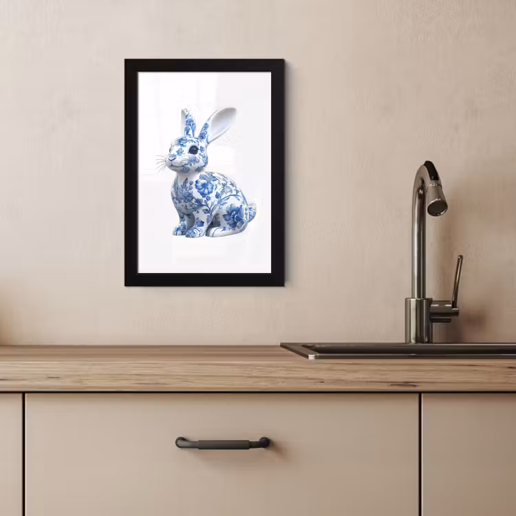 Poster met lijst - Delftsblauw - Haasje - Wit — 3