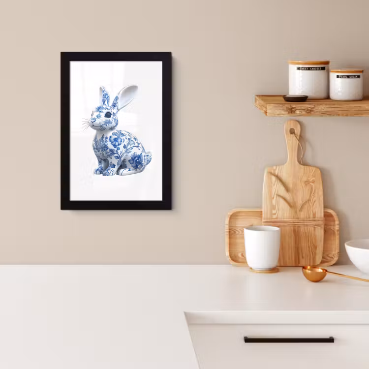Poster met lijst - Delftsblauw - Haasje - Wit — 4