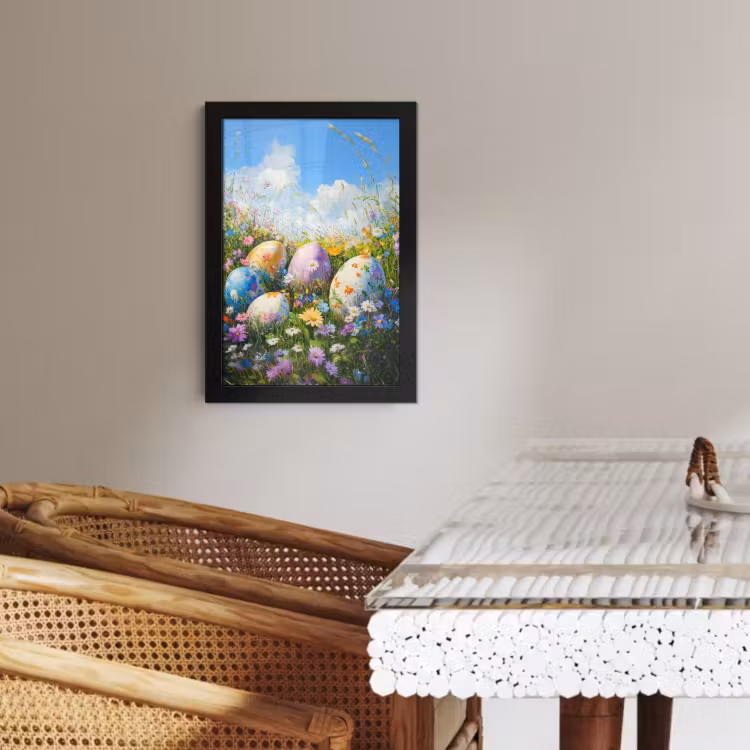 Poster met lijst - Grasveld - Eieren - Bloemen — 2