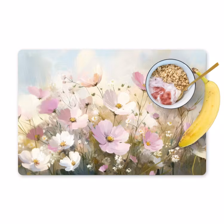 Placemat vinyl - Bloemenveld - Lichte tinten - Geschilderd — 1