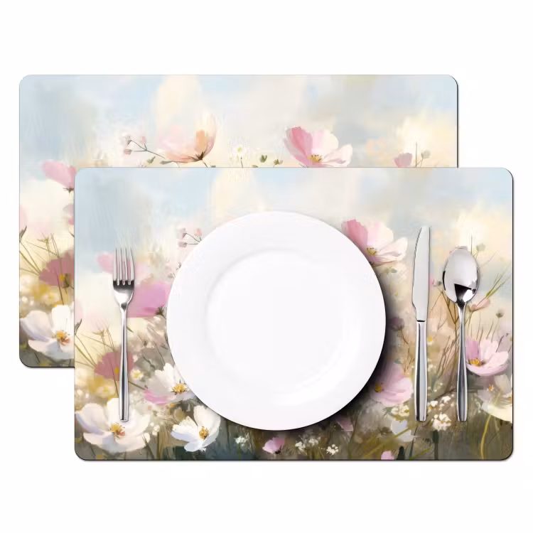 Placemat vinyl - Bloemenveld - Lichte tinten - Geschilderd — 2