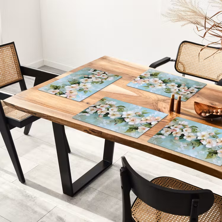 Placemat vinyl - Bloesem - Bladeren - Lichtblauw — 4