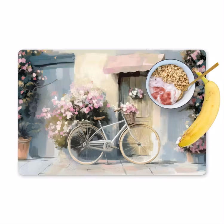Placemat vinyl - Fiets - Pastelkleuren - Bloemen — 1