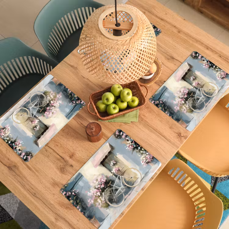 Placemat vinyl - Fiets - Pastelkleuren - Bloemen — 3