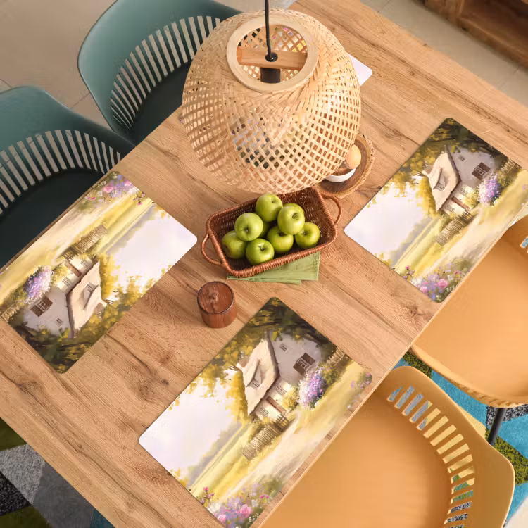 Placemat vinyl - Huisje - Hout - Bloemen — 3