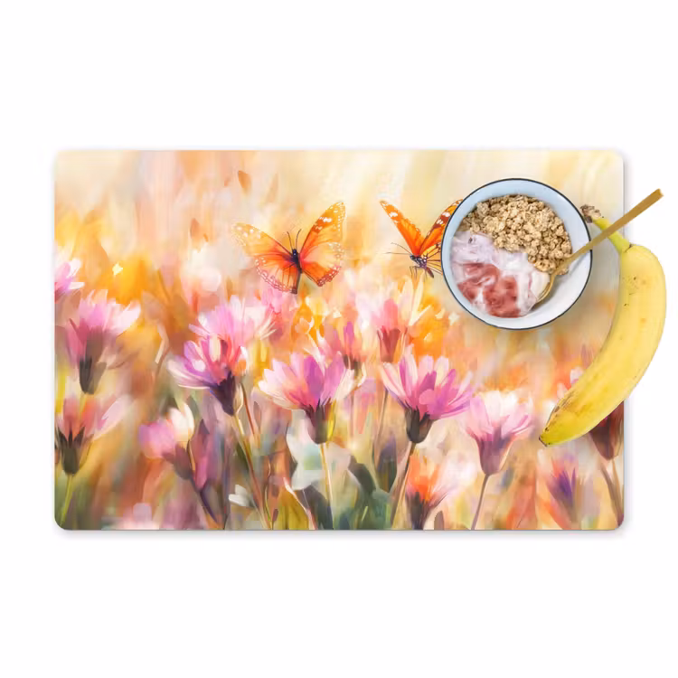 Placemat vinyl - Vlinders - Oranje - Bloemen — 1