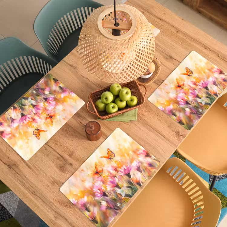 Placemat vinyl - Vlinders - Oranje - Bloemen — 3